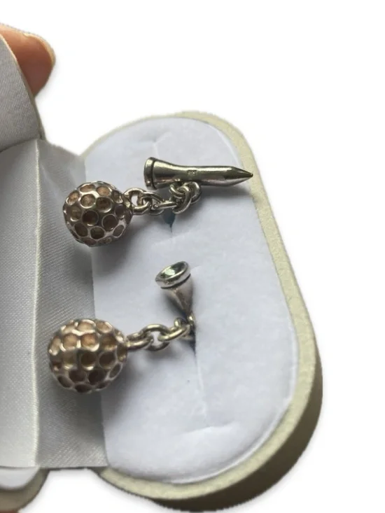 A Very Unique set of Sterling golf ball and tees cufflinks