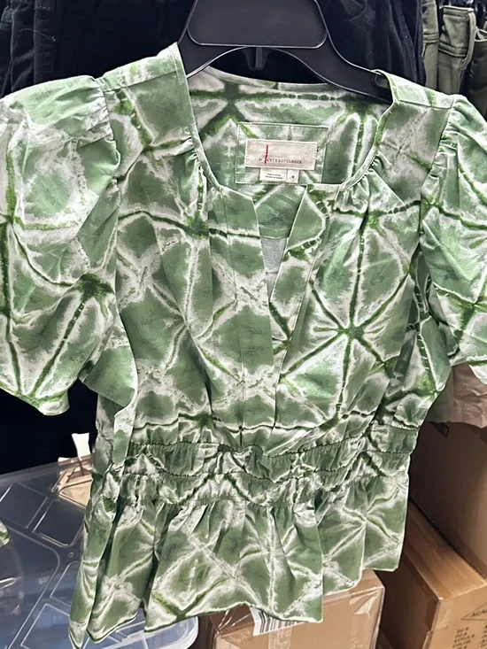 Anthropologie Women's Medium Green Tie-Dye Peplum top medium nwt