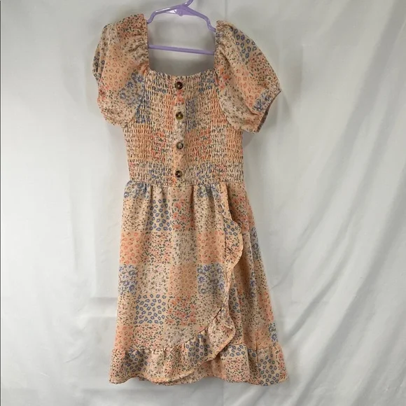 Wonder Nation - Girls Dress - Size 7/8 - Medium - Smock - Peach - Flowers