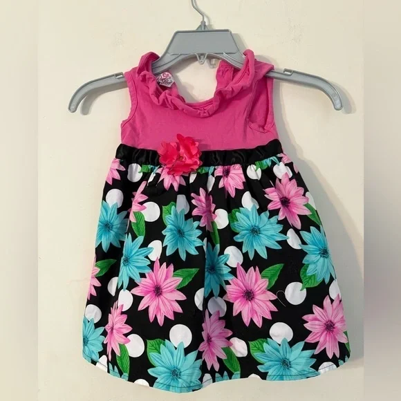 Pink and Blue Floral Kids Dress