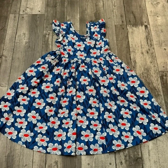 Hanna Anderson Navy Floral Dress 140 10 Flutter Cap Sleeve Pockets Cotton Knit