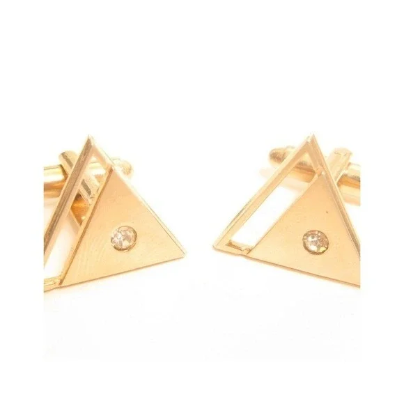 Vintage‎ Triangle Rhinestone Gold Plated Cufflinks