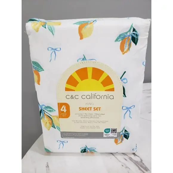 C & C California LEMON PRINT Sheet Set KING SIZE Set FRUIT cottage summer farmer