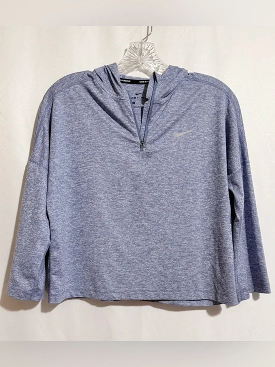 Nike Dri-FIT Women’s S Blue Heather Zip Hooded Long Sleeve Cropped Running Top