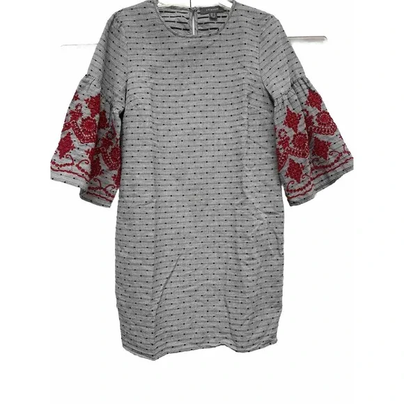 Primark Embroidered Women's‎ Dress Size 6 Bell Sleeves Red Embroidery