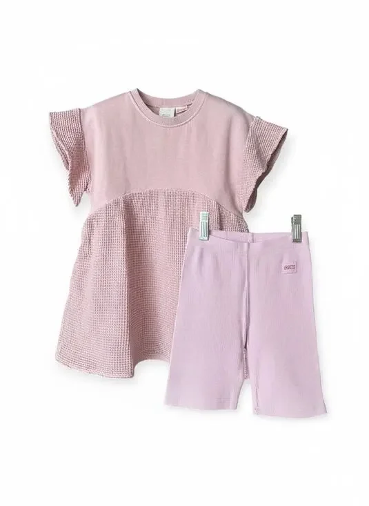 Zara Waffle Dress and Shorts Outfit, Size 5T (110cm), Pastel Pink