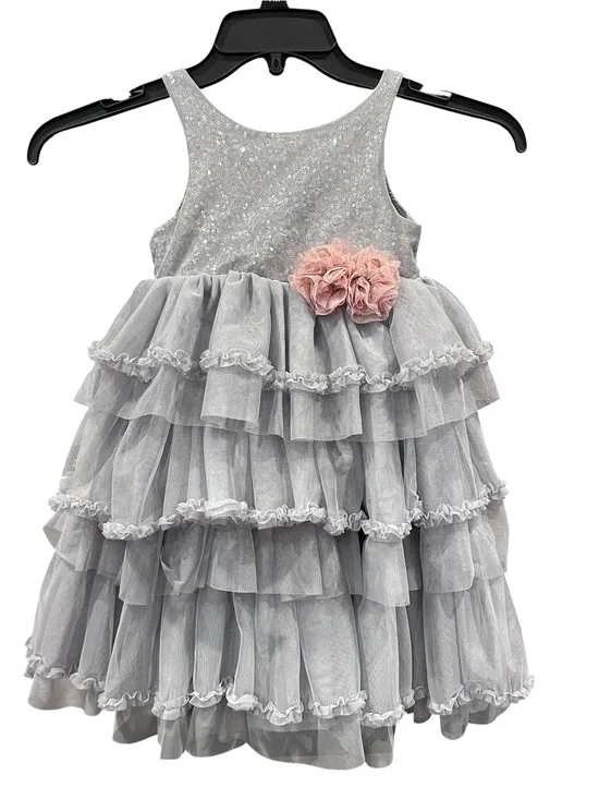 H&M‎ Girls Silver Sequin Tulle Dress Size 3-4Y Flower Girl Special Occasion