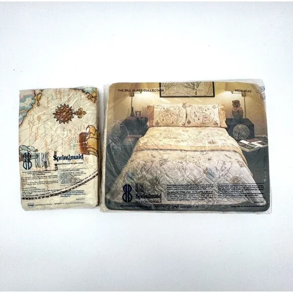 Vtg Bill Blass Springmaid High Seas Double Flat Sheet  & Pillow Cases USA NEW
