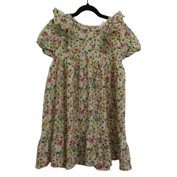 HOP Kids 4-5 Years Yellow Green Pink Floral Puff Sleeve Dress
