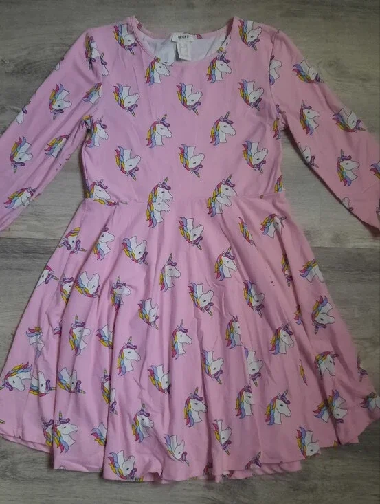 Forever 21 Girls' Pink Unicorn Long-Sleeve Dress