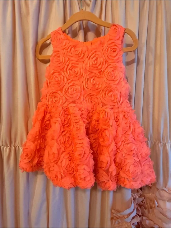 Rosette Textured Coral/ orange ish Party Dress