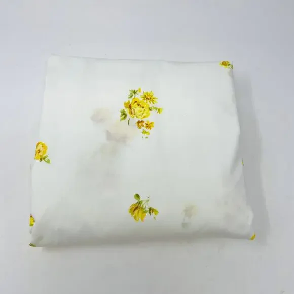 Vintage Yellow Floral Double Fitted Sheet Muslin Cotton Polyester Roses