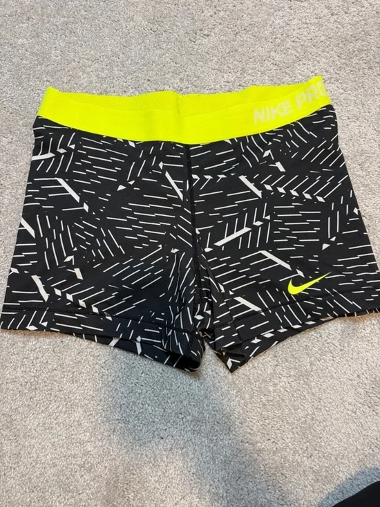Nike Pro 3” Black Graphic Training Shorts with Neon Yellow Waistband