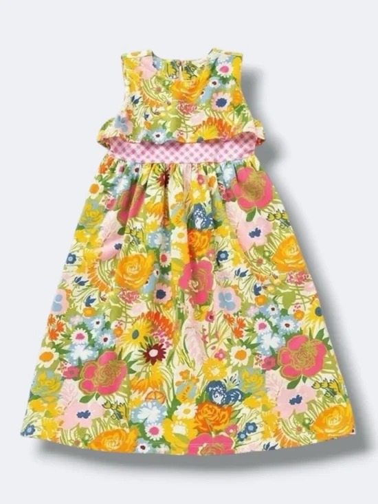 Matilda Jane Far Out Dress Girls 6 Floral Maxi Bright Daydream Gingham Trim
