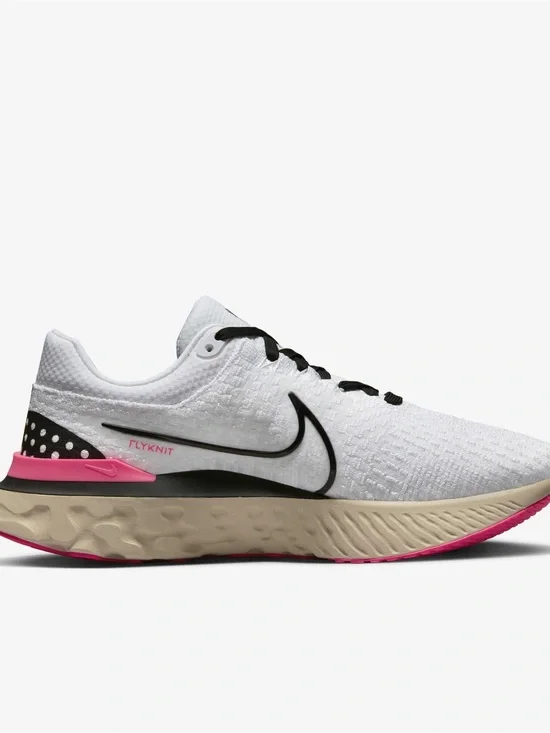 Nike Men’s White Flyknit Running Shoe with Pink Accents