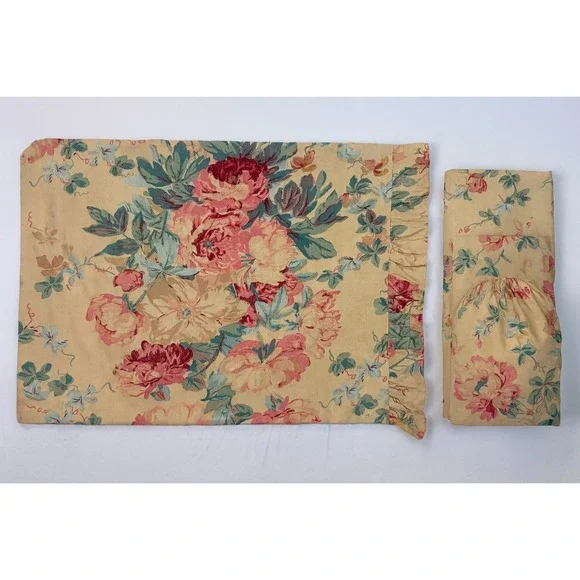 Ralph Lauren Elsa Grassland Twin Flat Sheet Fitted Pillowcase Floral Ruffles‎