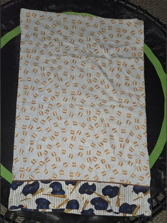 Baseball Print Pillowcase Cover with Navy Helmet Border