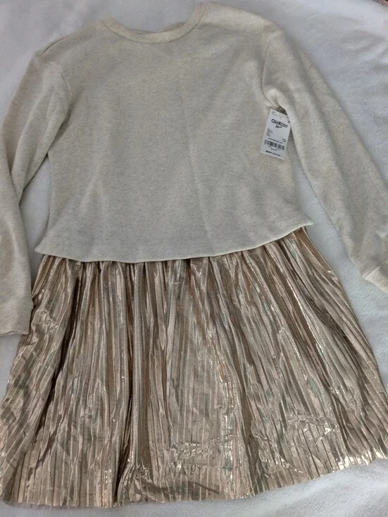 🆕 NWT OshKosh B'gosh gold pleated skirt and oatmeal heather sweatshirt dress