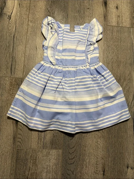 Ralph Lauren Blue and White Striped Flutter-Sleeve Dress