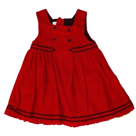 EUC Baby Gap Newborn Girls 3 6 Months Sleeveless Holiday Red Corduroy Dress