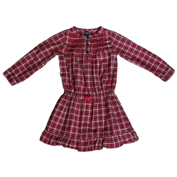 Gap Kids Red Tartan Plaid Dress 5 years Long Sleeve Back to School Y2K