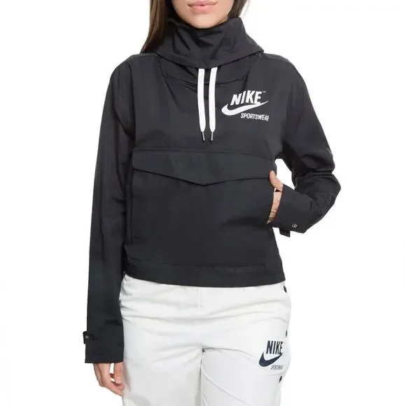 Nike Pullover Archive Jacket Womens Top‎ Medium Black Hoodie Swoosh Gym