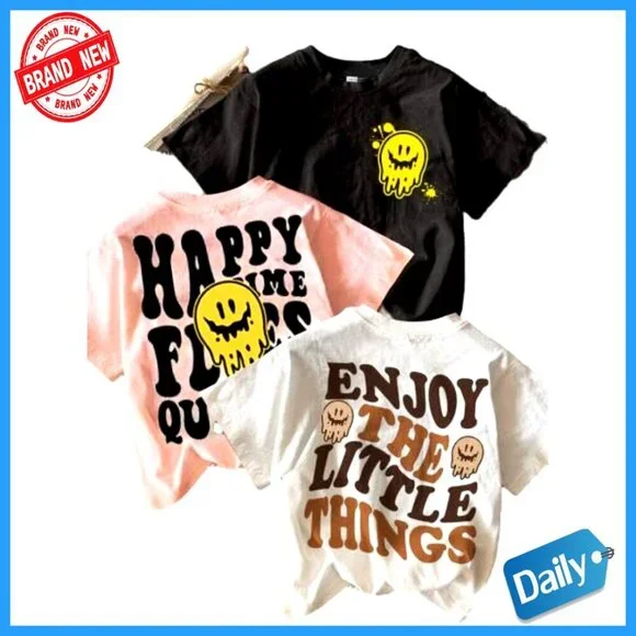 Girls 3-Piece Tee Set Short Sleeve Crew Neck Letter Print Summer Casual