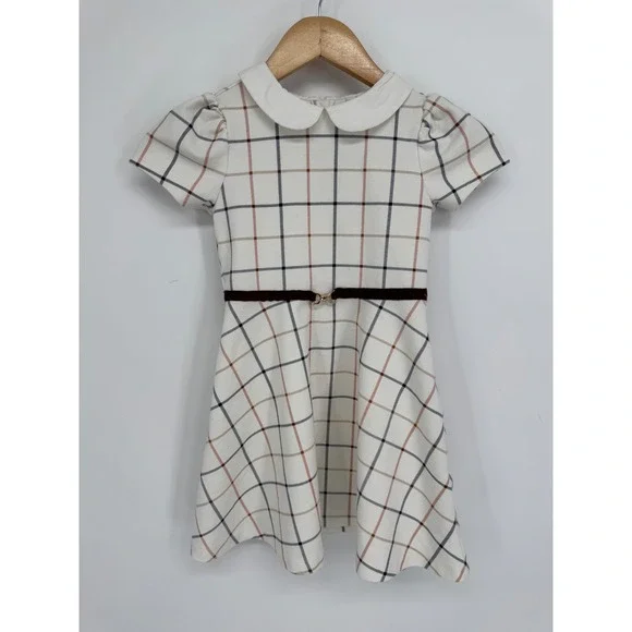 Janie and Jack Plaid Dress Girl 7 Peter Pan Collar Velvet Trim Preppy Holiday