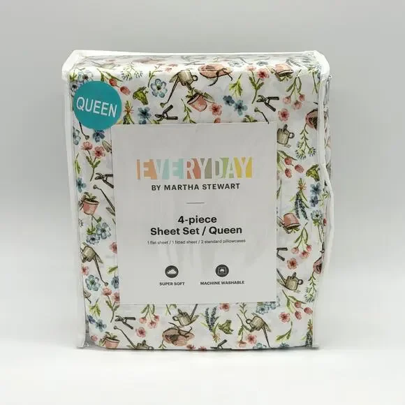 Everyday Martha Stewart 4pc QUEEN Sheet Set In The Garden Gardening NEW