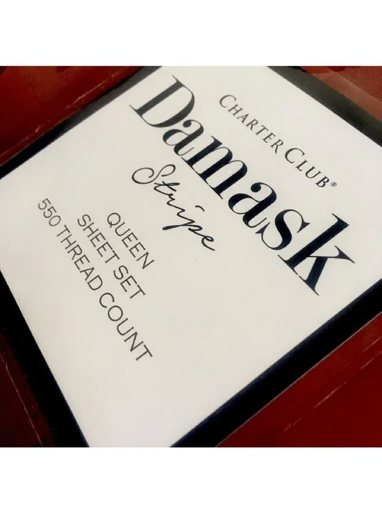 new Charter Club Damask Stripe 550 TC 100% Cotton QUEEN Sheet Set in POMEGRANATE