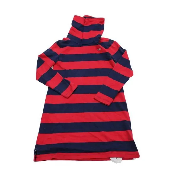 Vineyard Vines Childrens Girls Striped Turtleneck Dress Navy Blue Red Size 10-12