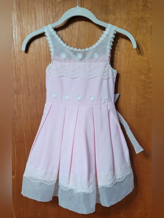 Bonnie Jean Girls Size 7 Pink Dress With Chiffon Type Trim (0969)