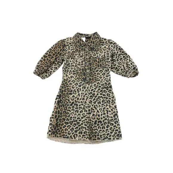 Allsaints Girls Animal Print Button-Down Mini Dress Brown Size 9-10