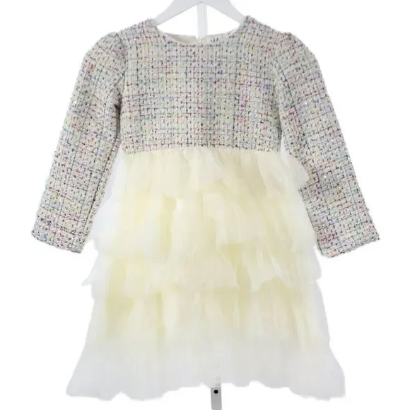 Lola + The Boys Childrens Girls Tweed Tiered A Line Dress White Size 8