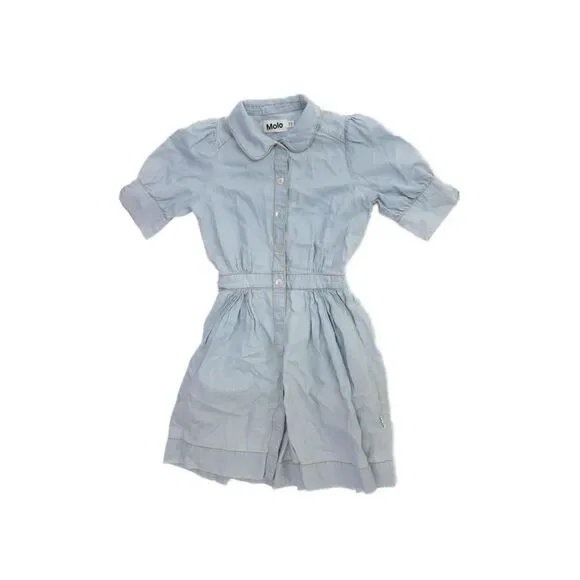Molo Girls Cotton Collar Short Sleeve Button Down Shift Dress Blue Size 6