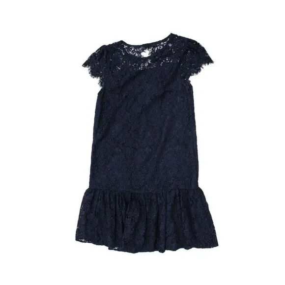 Polo Ralph Lauren Girls Cap Sleeve Scoop Neck Lace Overlay Dress Navy Size 16