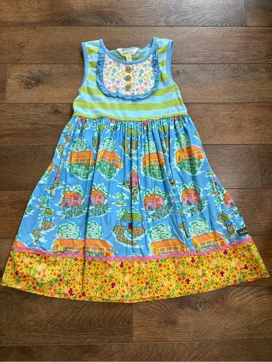 Matilda Jane Blue, Yellow & Green Patchwork Village Dress size 6