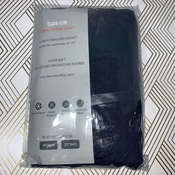 Basics Twin Size‎ Fitted Sheet Super Soft Double Brushed Microfiber Blue New