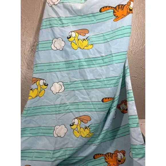 Garfield Odie Chase‎ 1978 Blue Twin Fitted Bed Sheet Vintage