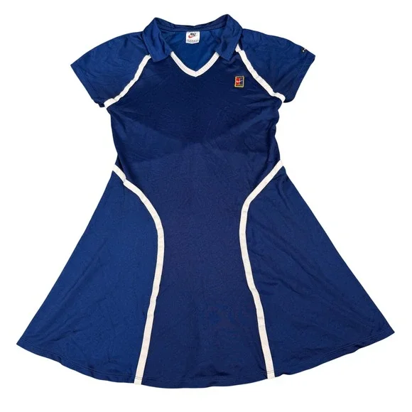 VTG 90s Nike Tennis Dress Womens L Blue Dri-FIT Court Skirt Pickleball USA Made