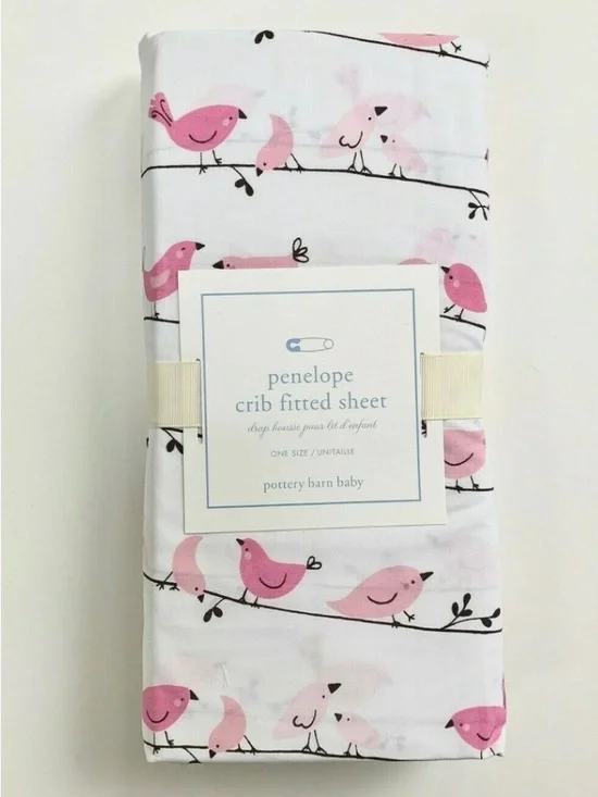 NEW Pottery Barn Crib Sheet Fitted Baby Kids Toddler Bed Pink Girl Bird Penelope
