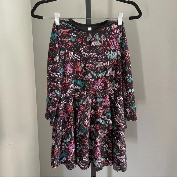 Tea Collection Majestic Pagodas Tiered Peplum Dress Girl's Size 8