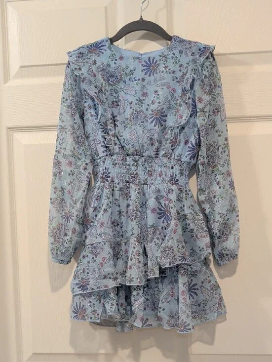 AQUA Girls' Lovely Long Sleeved Ruffled Mini Dress, Little Kid, Big Kid NWT