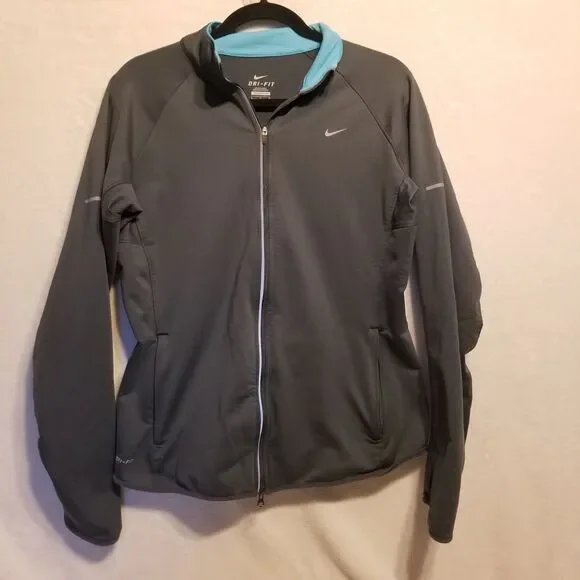 Nike L Jacket Grey Dri-FIT Full Zip Reflective Track Running Athletic Gym