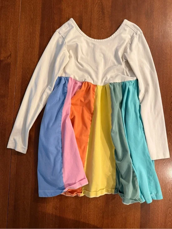 Hanna  Rainbow Panel Long Sleeve Dress - Cream Top