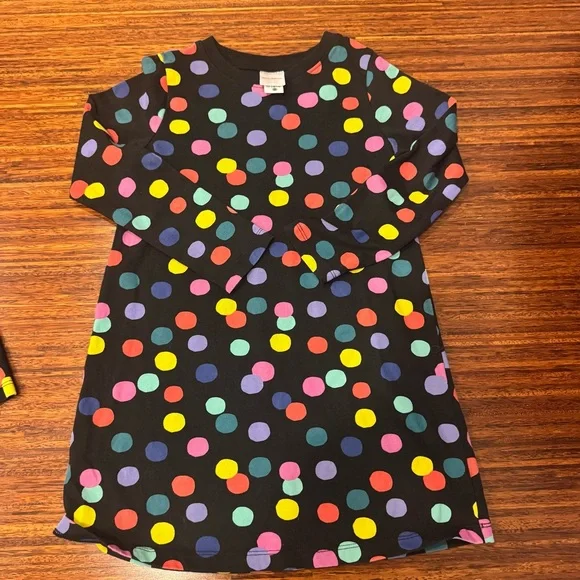 Hanna Andersson long sleeve Tshirt dress size 120 6/7 EUC  black with polka dots
