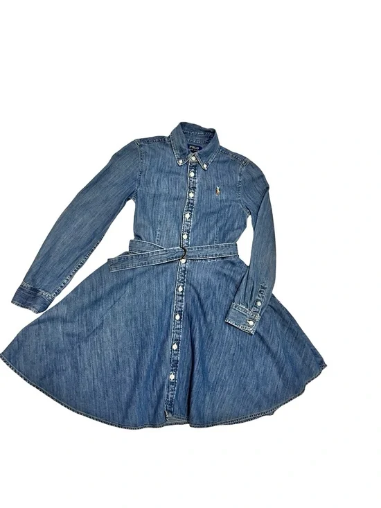 Polo Ralph Lauren Denim Long Sleeve Belted Dress Sz 8 Country Western Classic