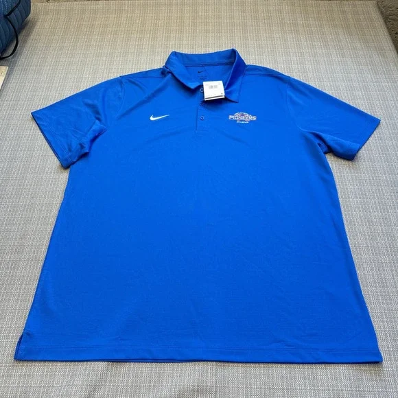 New Nike UW-Platteville Pioneers Dri-Fit Polo Shirt Mens‎ XXL Blue College