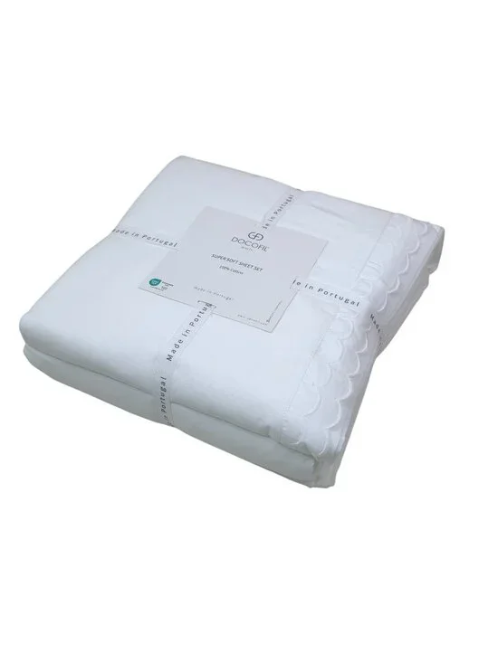 Docofil King Size Super Soft 100% Cotton Sheet Set Made In Portugal White