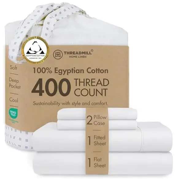 4 Piece Threadmill 400 Thread Count 100% Egyptian Cotton Queen Sheet Set- White